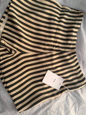 BODE Striped High-Rise Women's Silk Shorts in Green and Cream -NWT
